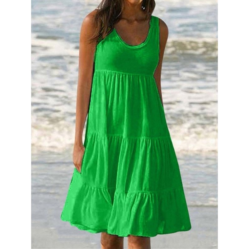 Paneled Solid Sleeveless Beach Dress-serendiple.com