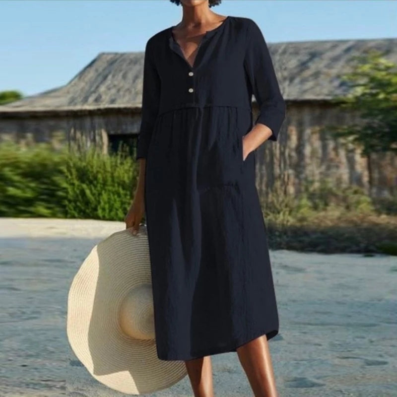 Organic cotton elegant loose dress-serendiple.com