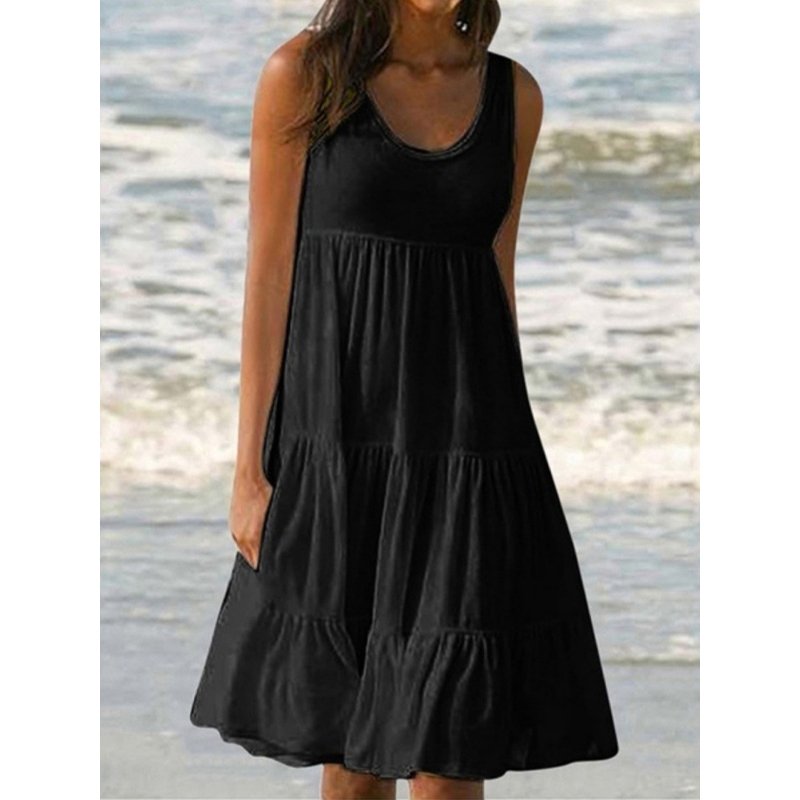 Paneled Solid Sleeveless Beach Dress-serendiple.com