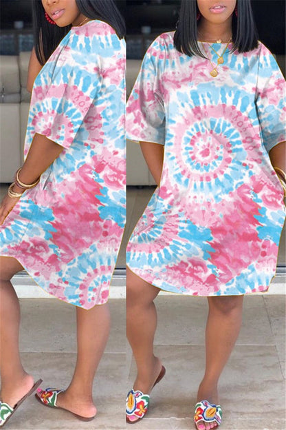 Plus Size Tie Dye Pocket Casual Dress-serendiple.com