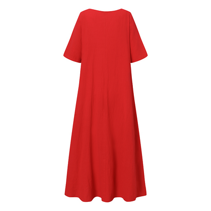 Loose V-Neck Cotton Dress SKUI33348-serendiple.com