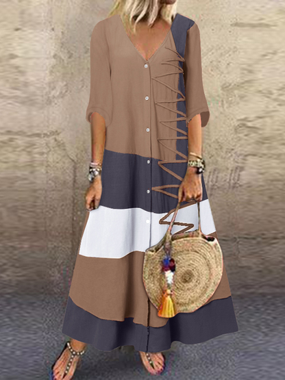 Loose V-Neck Cotton Dress SKUI33348-serendiple.com