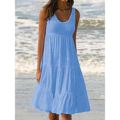 Paneled Solid Sleeveless Beach Dress-serendiple.com