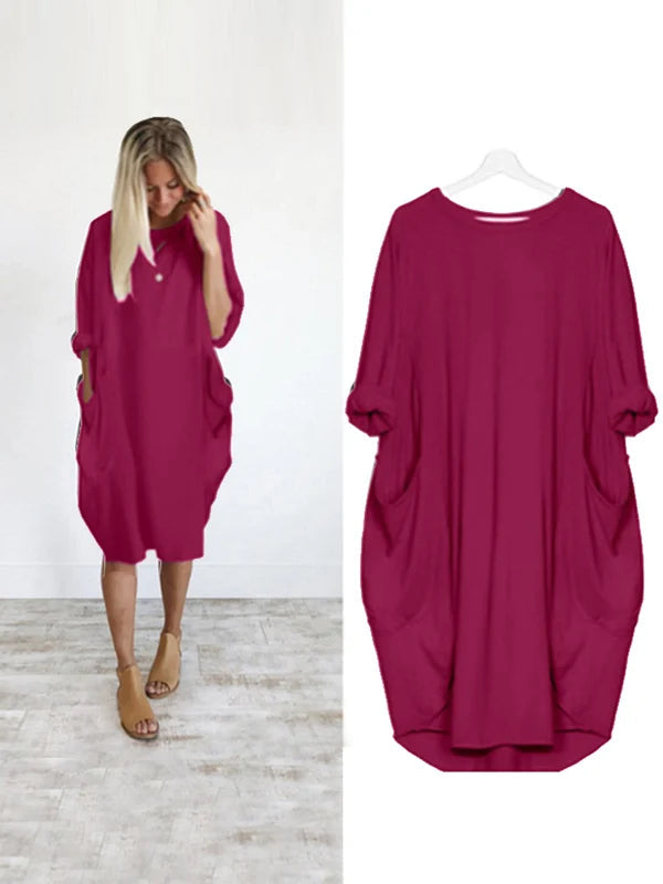 (❤️Mother's Day Sale) Women's Casual Solid O-Outline Dress-serendiple.com