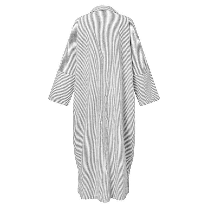 Puff Sleeve Stripe Printed Casual Maxi Dress-serendiple.com